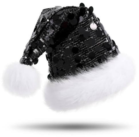 CITÉTOILE Weihnachtsmütze für Erwachsene, Deluxe Velours Nikolausmütze mit Soft Liner, Plüschkrempe Weihnachtsmann Santa Nikolaus Mütze mit Golden Pailletten Schneeflocke für Männer Frauen