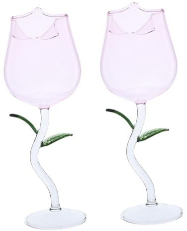 Warmhm 2 pièces Verres à Vin Forme Rose Coupe Cocktail à Tige Haute pour Événements Romantiques Mariage Anniversaire et Saint-valentin Design Charmant et Facile à Nettoyer