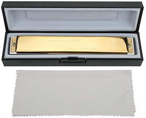 POENVFPO 24 Hole Tremolo Harmonica in E Key, Phosphor Bronze Reed, Brass Base Plates, ABS Resin Construction, Musical Instrument for Children, Beginners (E Key)