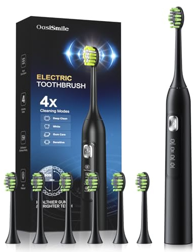 OasiSmile Electric Toothbrush for Adults: 42000 VPM Sonic Toothbrush with 120-Day Runtime, 4 Modes & 6 Brush Heads, 2-Minute Timer, IPX7 Rechargeable Power Toothbrush for Daily Oral Care and Travel