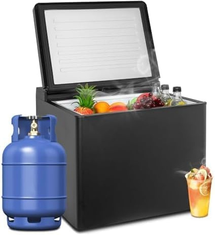 Techomey Glacière Gaz, Frigo Trimixte pour Camping Car, Réfrigérateur 12V 220V Gaz, 40L, Glacière 12V à Absorption, pour Caravane, Gîte, Mobile-home