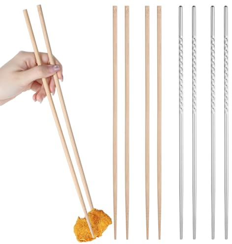 4 Paar Lange Essstäbchen, 38.8cm & 36cm Kochstäbchen Traditionelle Chinesische Holz Lange Essstäbchen for Hotpot, Frying, Cooking, Noodle Edelstahl Holz