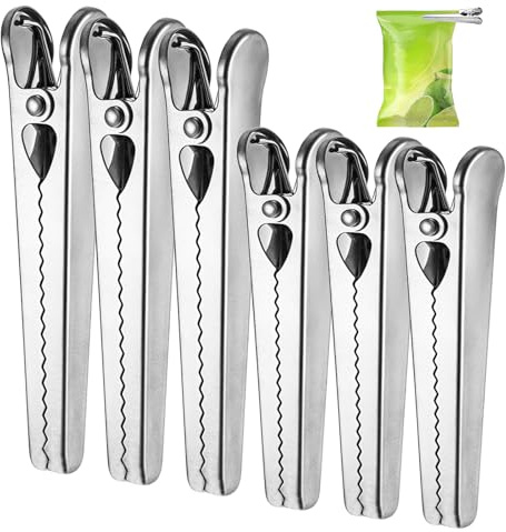 Styquenzer 6 Stück Edelstahl Verschlussclips, Metall Klammern Clips Verschlussklammerns 8.5 cm Und 12 cm Verschlussklammern Tütenclips Klammern Für Tüten Für Beutel Lebensmittel Kaffee Brot