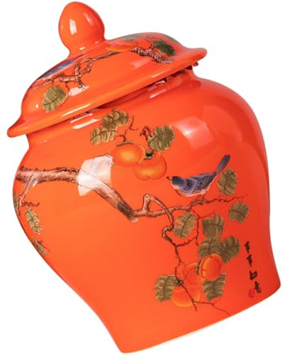 ULTECHNOVO Ceramic Tea Storage Jar with Lid 330ml Vintage Persimmon Shape Sealed Tea Canister for Party with Good Sealing Effects