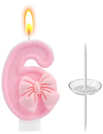 Yueeqian Nummer 6 kaka topper, rosa fjäril glitter nummerljus tårtdekoration födelsedagsljus sifferljus för tårta födelsedag fest tårta dekorationer