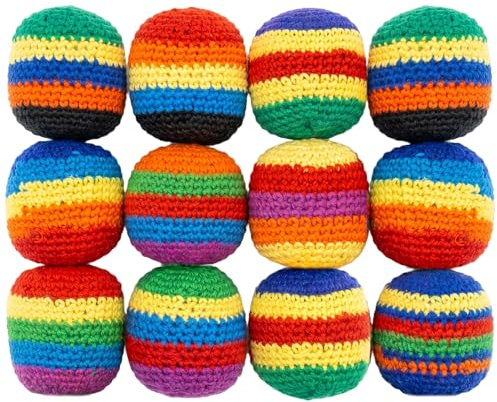 Aetherize 12 Sacchetti di Fagioli da Giocoleria Intrecciati a Mano, Sacchetti di Fagioli riempiti di granuli ecologici, Modelli di Colori Casuali per Palline da Giocoleria di Tutte Le età