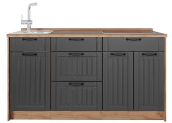 Vicco Köksblock Fame-Line, Mörkgrå, 150 cm, AP Oak, för individuell expansion med kompatibla moduler
