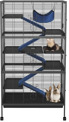 Großer Frettchenkäfig, Metall Kleintierkäfig Mit Rollen, 5 Abnehmbaren Rampen, Hängematte, Chinchillakäfig Mehrstöckiges Design für Chinchillas, Kaninchen,81 x 52 x 149cm