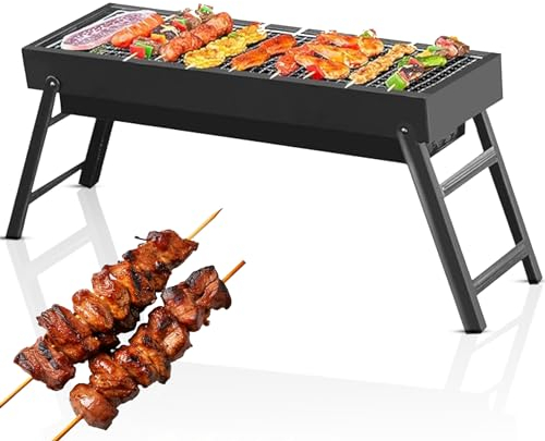 EliteHoff Holzkohlegrill, Tragbarer BBQ Grill Klappbar, Kohlegrill Edelstahl, Picknickgrill, Campinggrill zum Grillen (Groß, 60 x 22 x 32 cm)