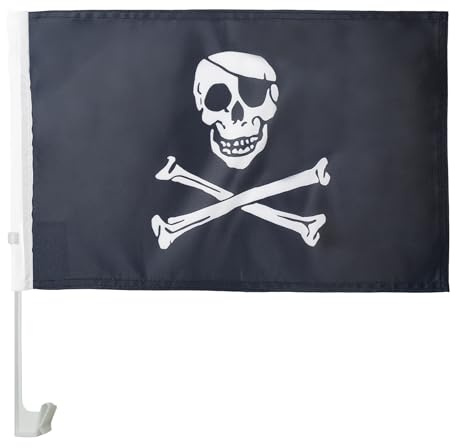 AZ FLAG Autofahne Pirat Totenkopf 45x30 cm Mesh-Polyester Saugnapf | Für außen Piraten Totenkopf Autoflagge genähte wetterfeste Ausführung mit Kunststoffstab