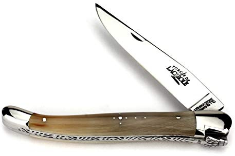 Forge De Laguiole Taschenmesser - 12 cm - Griff geflammte Hornspitze - Klinge 10 cm glänzend - Backen glänzend