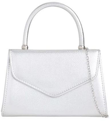 LeahWard Women's Faux Leather Clutch Bag,Top Handle Wedding Handbags (Silver)