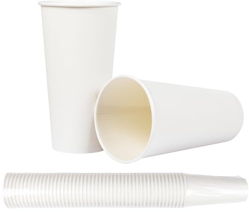 Heku 30918: 50 vasos de papel blanco, 0,5 l, fibra fresca con revestimiento