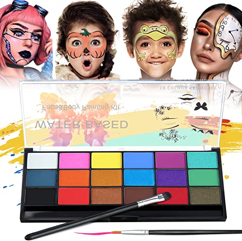 Janolia Gesichtsfarbe Kinderschminken Set, Body Painting Face Paint, Faschingsfarben Gesichtsbemalung mit Bürste, Perfekt Körperbemalung für Cosplay Weihnachten Karneval Halloween Ostern Themenpartys