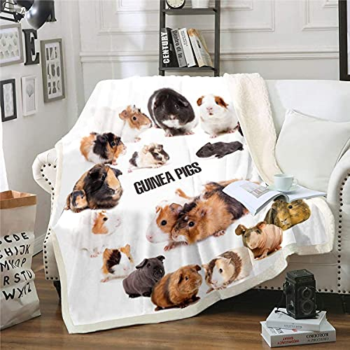 Homemissing Meerschweinchen Flanell Fleecedecke Süße Meerschweinchen Familie Bedruckte Decke 130x150cm Kinder Jungen Mädchen Tiermotiv Kuscheldecke Super Weiche Leichte Wohndecke für Schlafsofa Couch