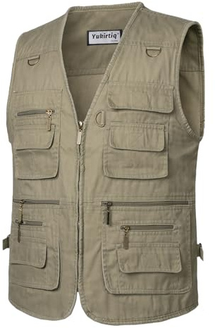 Yukirtiq Fiskeväst för män utomhus camping jakt väst safari praktisk fotografi vandringsväst flera fickor väst med 16 fickor, Khaki, 4XL