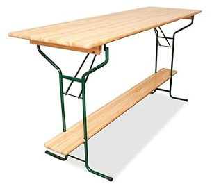 DEGAMO Stehtisch Bartisch Bamberg 70 x 220cm, Gestell Stahlrohr dunkelgrün, Tischplatte Kiefernholz transparent beschichtet, klappbar, Höhe 110cm