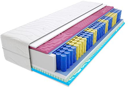 Godre Matratze 70x200 cm Doppelmatratze, H3 Mittelfest Federkernmatratze, Taschenfederkernmatratze 22 cm Hoch Latex Profilierter Moletschaum Profilierter Visco Memory Hypoallergene Aria 2X Molet