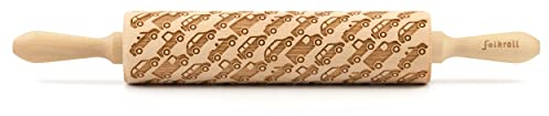 Folkroll Teigrolle Autos, groß, 43 cm, Nudelholz, Prägerolle, Muster, Motiv, Rolle, Buchenholz, 332757
