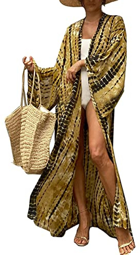 L-Peach Damen Sommer Strickjacke Bikini Cover Up Casual Lose Überwurf Kaftan Strandkleid Sommerkleid One Size