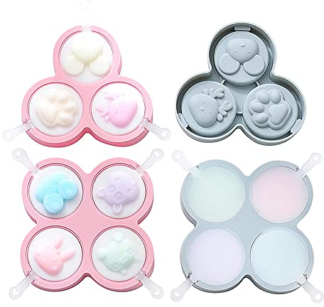 CANDeal 4 Juegos De Moldes De Silicona para Paletas, Moldes para Paletas De Hielo, Juego De Moldes Reutilizables para Tortas con Tapa, Palitos De Paletas, Molde De Helado De Dibujos Animados