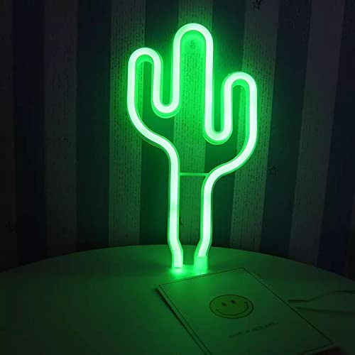 Neon LED Licht - dekorative USB Batterie Leuchte Neonlicht Schild Reklame Lampe Bar Party Wand Deko Nachtlicht Gaming Setup Streamer Hintergrund Beleuchtung Wandleuchte (Kaktus grün)