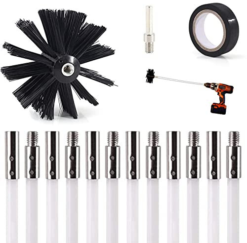 Kit De Ramonage Poêle Pellet, Outil Nettoyage De Cheminée Brosses Réglable 6/9/12/15 Flexibles Cannes Kit pour Nettoyage du Poêle À Granulés pour Nettoyer Chaudières Canalisations,16FT