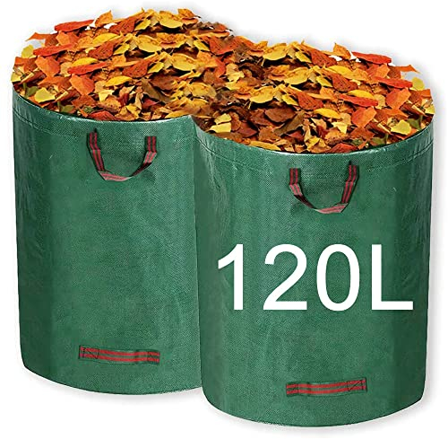 Wiederverwendbare Gartenabfallsäcke, strapazierfähig, faltbar, wasserdicht, mit Griff, zum Sammeln von Pflanzen, Abfällen und Blättern, 2 Stück 120L