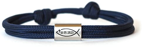 Personalisiertes Taufarmband mit Fisch Symbol und persönlicher Namensgravur Konfirmation Kommunion Taufe Weihe Edelstahl Jungs Mädchen
