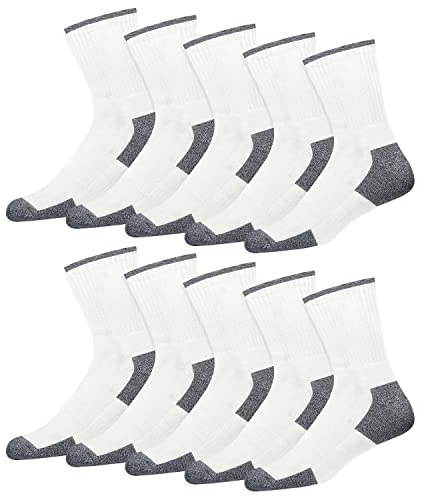 SOXCO 10 par sportstrumpor i bomull för män arbetsstrumpor, 10-pack, Vitt, 40-42 EU