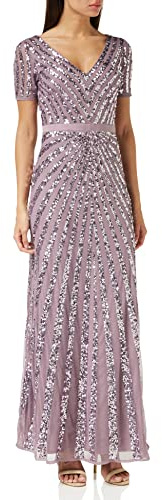 Maya Deluxe Maxi Womens Ladies Embellished Sequin Dress Long Short Sleeve V Neck High Empire Waist A Cut Shiny Prom Wedding