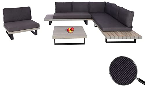 Mendler Garten-Garnitur mit Sessel HWC-H54 - grau, Polster dunkelgrau | Lounge-Set, Sofa, Spun, Poly, Akazie, Holz, FSC®, Aluminium