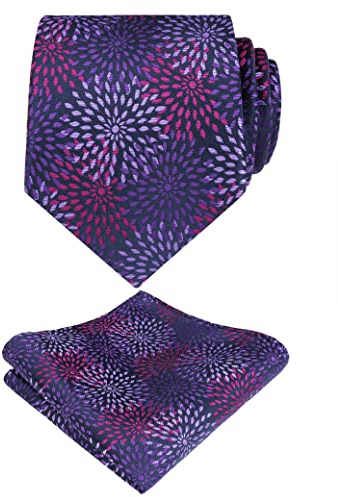 Alizeal Herren-Krawatte mit Blumenmuster und Einstecktuch für Party, Abschlussball, Krawatten-Set, 141 Violett + Magenta + Flieder, Einheitsgröße