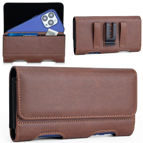 Handy Gürteltasche für iPhone,Samsung Magnetverschluss Handyholster mit ID-Kartenhalter Tasche, Handytasche Gürtel für Smartphone (XL (17.4x9.2x1.9 cm), Braun)