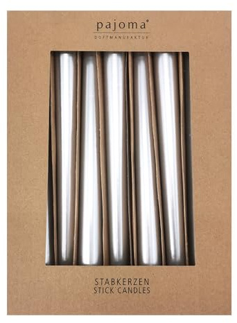 pajoma® Stångljus silver-metallic 10 stycken – höjd 25 cm ø 2,2 cm | brinntid 7 timmar, premiumkvalitet – enfärgade spetsljus