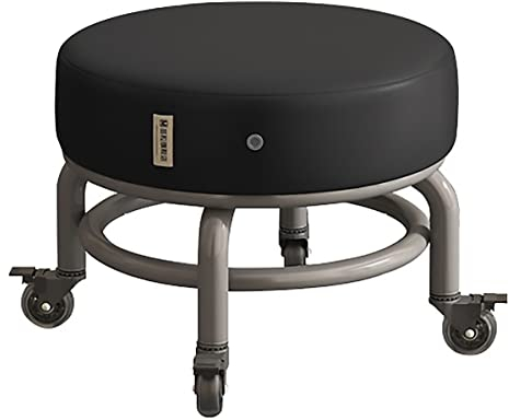 Hocker Stuhl Niedriger Rollhocker mit Rädern und Bremsen, verdicktes Schwammkissen, 11,8 Zoll Höhe, strapazierfähig, robust für Garage, Gartenarbeit, Zuhause, tägliche Party, Grau (Schwarz) The New