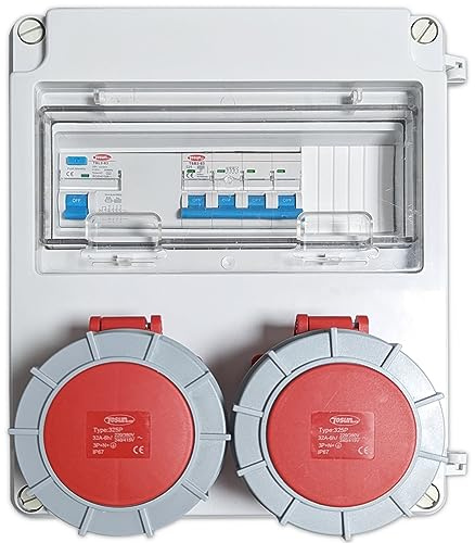 Scatola elettrica 2 prese IP67 trifase con magnetotermico 32A e differenziale scatola IP65