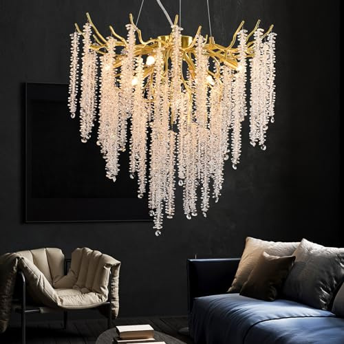 AHXIAOZN Modern Crystal Chandelier Lighting,Round Chandeliers Lights,G9 Lamp Holder,K9 Crystal Pendant Light Hanging Lamp for Living Room, Dining Room, Restaurant（Gold,60cm）