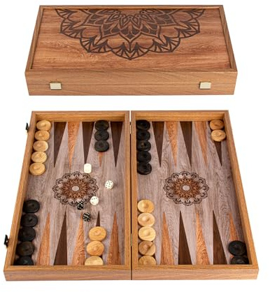 Manopoulos Mandala Art Premium Backgammon Set 19 inch x 10 inch (48cm x 26cm) Closed) – Classic Strategy Backgammon Board game – Suitable for serious players or collectors