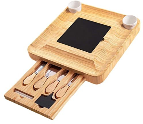 TRoki Juego de Tablas de Charcutería de Bambú con Utensilios - Elegante Tabla de Queso de Pizarra y Juego de Cuchillos - Ideal para Grandes Reuniones y Entretenimiento