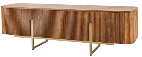Riess Ambiente Board Gatsby - 160cm - braun - Mangoholz mit Stauraum | Montiert geliefert, Metallgestell, pflegeleichte Oberfläche, natürliche Maserung, Gold-Finish