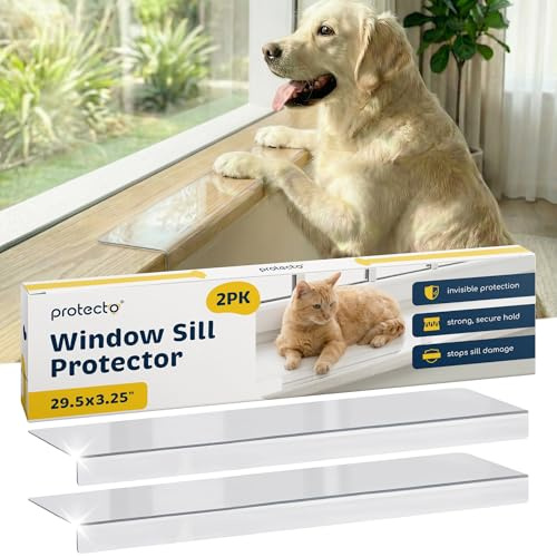 Protecto Clear Window Sill Protector - 2-Pack 75X8.5cm Ultra-Strong Window Guards from Dog & Cat Scratching Chewing & Clawing, Keep Your Sill Smooth & Paws Safe, Anti Scratch Window Sill Cover