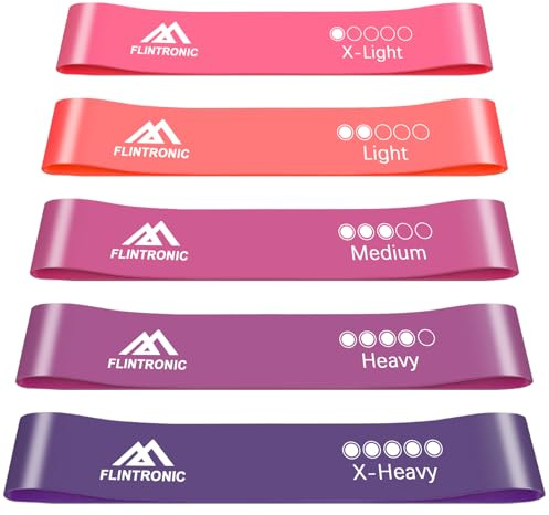 Flintronic Bande Élastique Fitness, 5 pièces Bande de Résistance, Élastique Musculation, Resistance Musculation 5 Niveaux de Force, Elastique Sport pour Pilates Yoga, avec Sac de Rangement