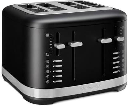 KitchenAid Grille-Pain 4 Tranches, Fentes Extra-Larges, Commandes Indépendantes, 7 Niveaux de Brunissage, Fonctions Bagel/Décongélation/Réchauffage, Levier Rehausseur, Matte Black