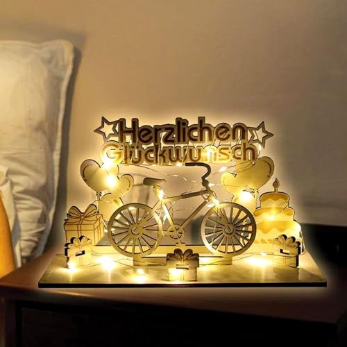 Fahrrad Geburtstag Geldgeschenke Holz mit LED Lichterkette, Geldgeschenk Fahrrad Geburtstag Deko, Holz-Schild Gästebuch, Geldgeschenke Geburtstag Holz, Geldgeschenk Fahrrad für Radfahrer, Freunde