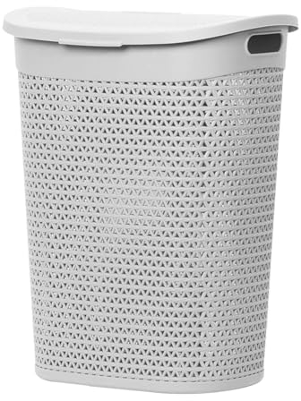60L Laundry Basket with Lid - Large Plastic Washing Basket with Handles - Heavy-Duty Rattan Laundry Bin Hamper Clothes Storage Organiser for Bedroom & Bathroom - White, 60 Litre