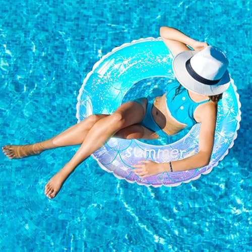 Panemy Ciambella Gonfiabile Glitter 85cm, Anello da Nuoto Per Adulti, Salvagente Adulto, Anello da Nuoto Gonfiabile, per Spiaggia, Piscina, Vacanze Estive