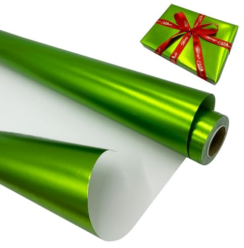 Rollo de papel de regalo metálico: 43 cm x 12 m, papel de regalo verde reciclable mate de color sólido para cumpleaños, Navidad, bodas, fiestas, decoraciones de regalos de festivales