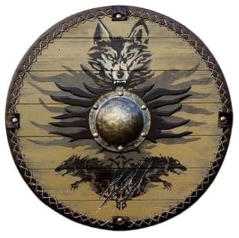 Generic Bouclier viking loup, bouclier médiéval, bouclier personnalisé, bouclier nordique, bouclier viking, décoration viking, bouclier de bataille, bouclier SCA en bois Viking Halloween bouclier