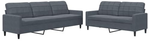 vidaXL 2-TLG. Sofagarnitur mit Kissen Dunkelgrau Samt, Sofa, Fernsehsessel, Sessel, Sofa Set, Relaxsofa, Samtsofa, Wohnzimmermöbel, Sofa gepolstert